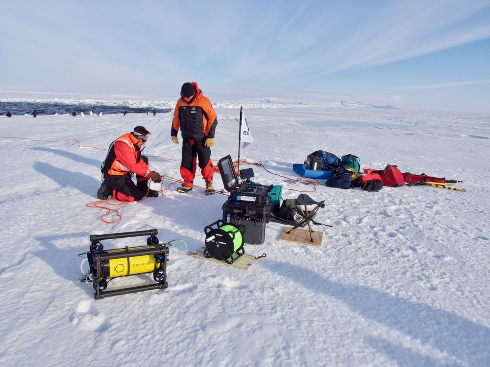 The Boxfish ROV ready to dive at the ice edge in McMurdo Sound.