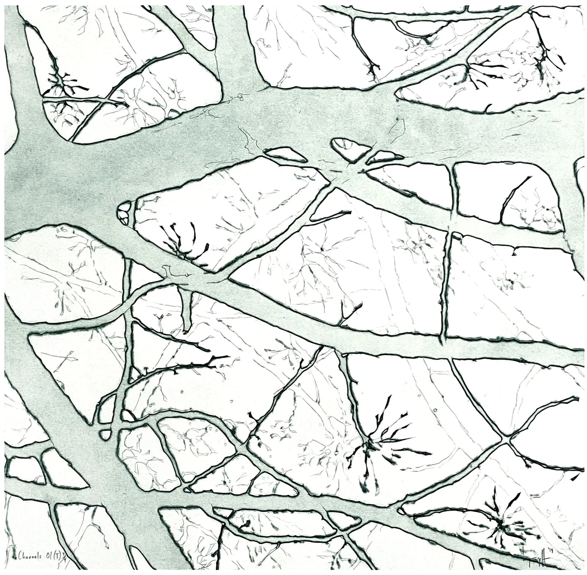 "Channels 01 (T)", 20" x 20", edition of 4