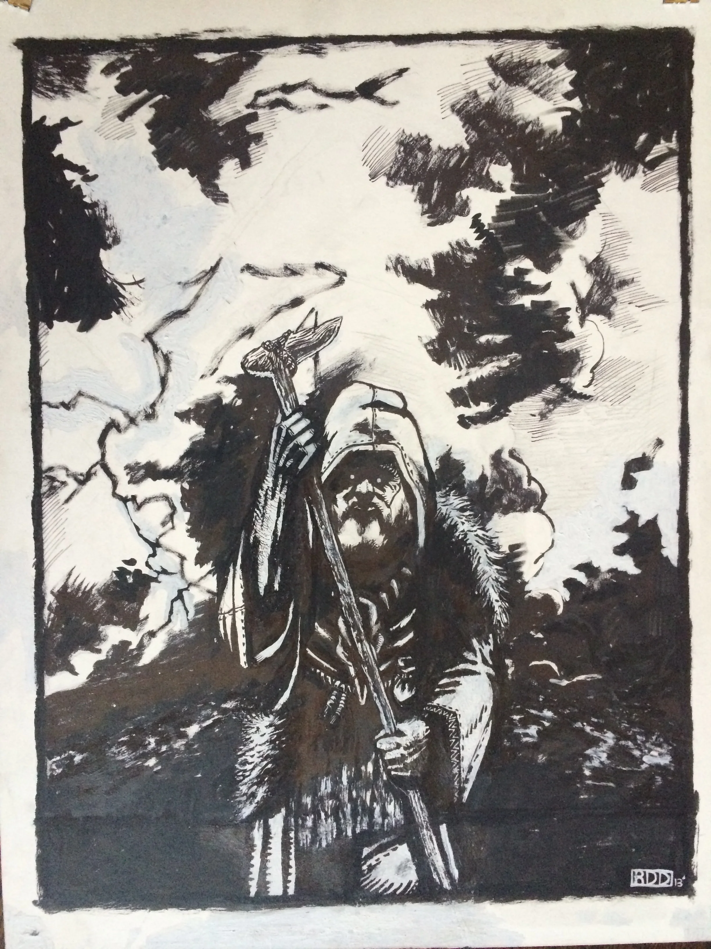 This is the initial inks I did for the, "Druid" piece, before I scanned it and digitally colored it.