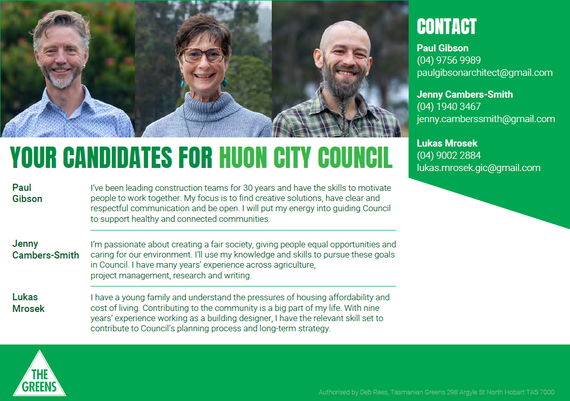 Huon Valley Campaign Material '22 [BACK]