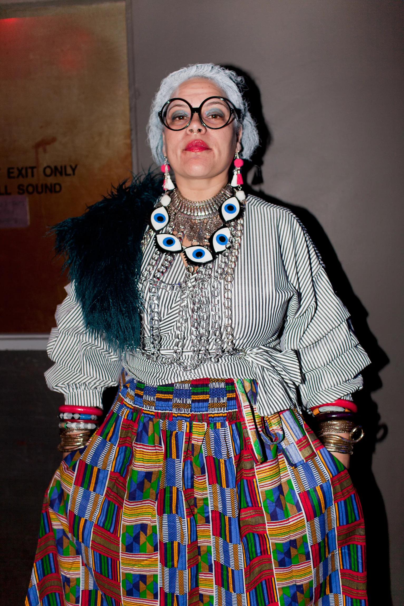 Musician Aima Paule dressed as Iris Apfel
