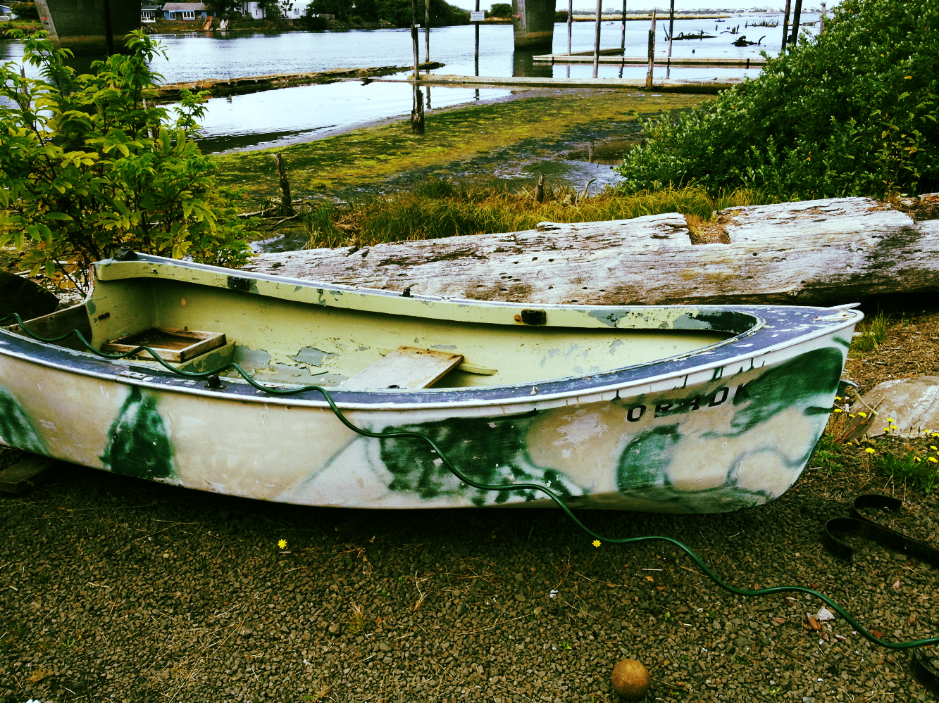 I found this at a garage sale, and I really really wanted to buy this boat to paint and make a bed out of it (see below), but there is no way this will fit up our tiny victorian stairs. Very sad indeed.