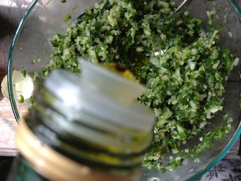 Drizzle on some olive oil, about 1-2 tablespoons.
