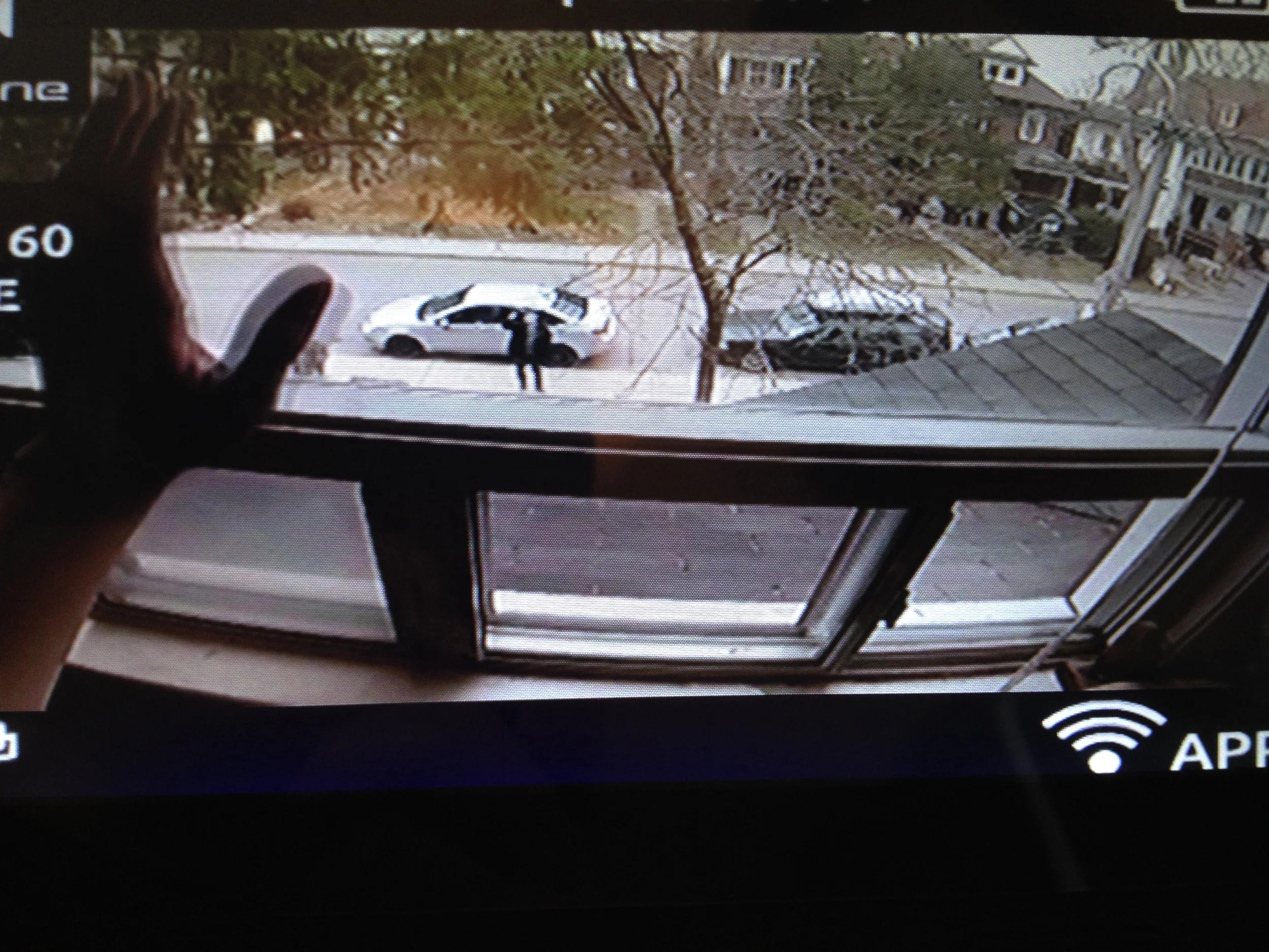 POV of actor looking out the window on set.