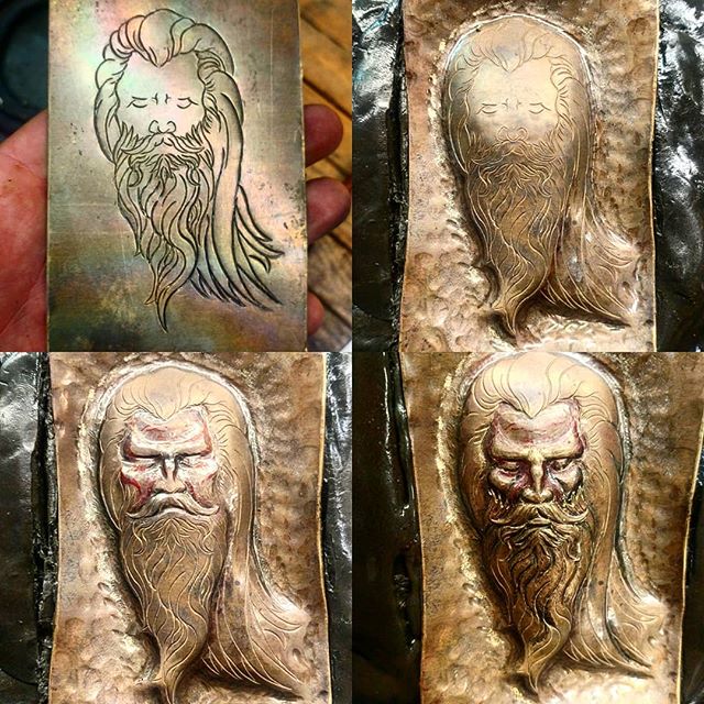 A little progress on a wizard. 😁
#uchidashi #raising #chasing #repousse #metalwork #metal #art #sculpture #metalsculpture #handcrafted #americanmade #hammertime #handmade #wizard #californiaartist #steel #steelworker #brass #beardfashion #moustache
Patreon.com/douglaspryor