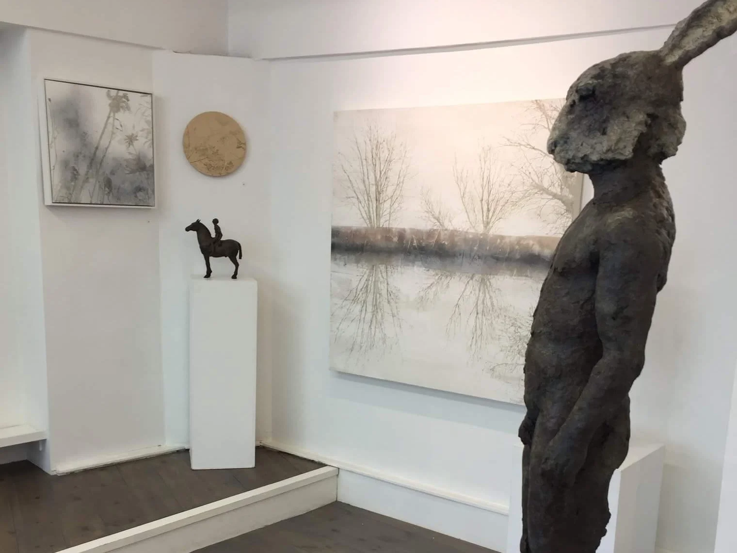 Melanie Goemans - Tree. Bird. Stone. - with sculpture by Antonio Lopez Reche, Cornwall Contemporary, Penzance