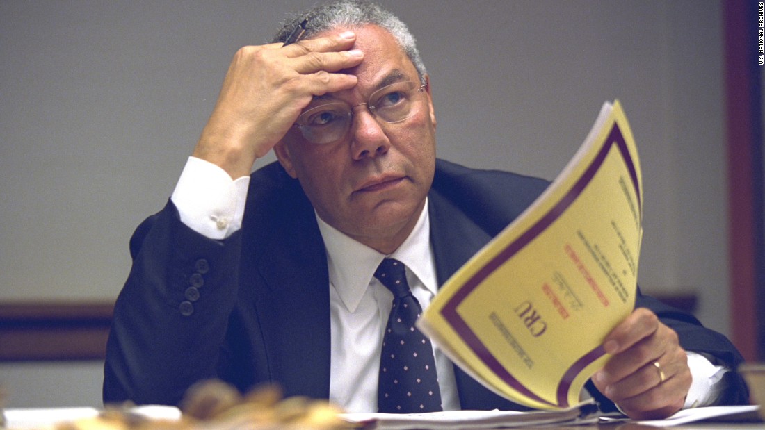 Former Secretary of State Colin Powell, struggling to comprehend the new Towers Scoring System.