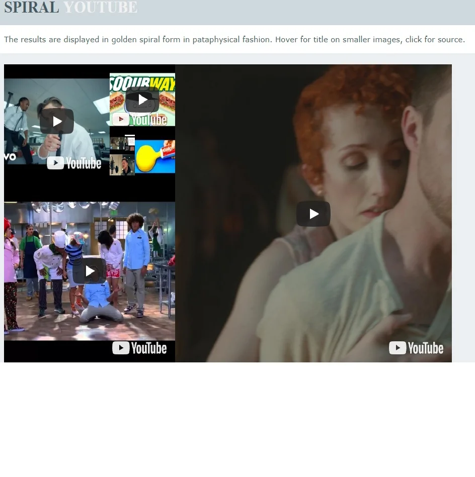 Here the pataphysical search has found a bunch of music videos, some of which don't appear to be very related to work. Well done.
