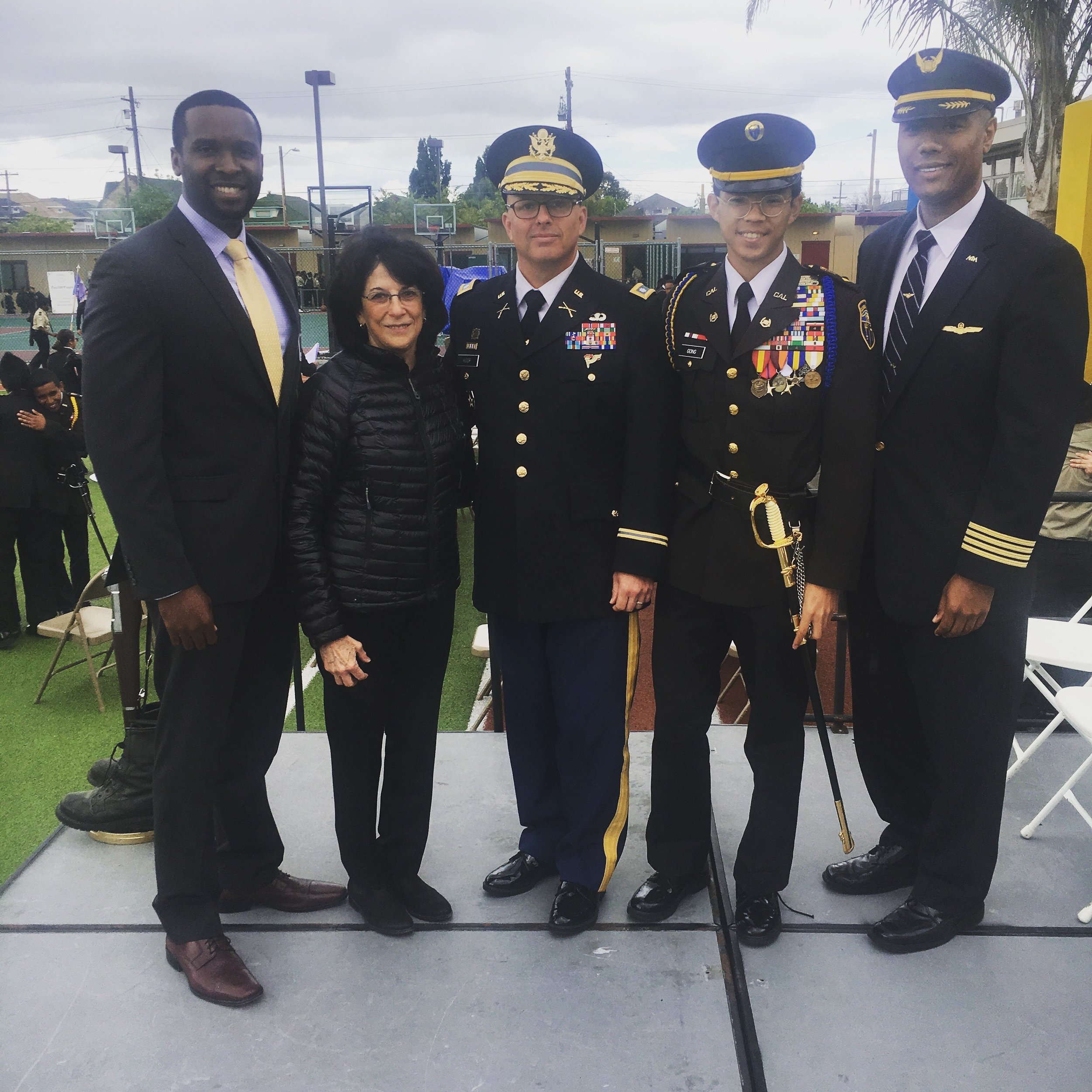  Jerry Varnado '07, Nina Leslie, LTC Ken Coop (OMI Commandant), Cadet Gong, Guest Speaker 