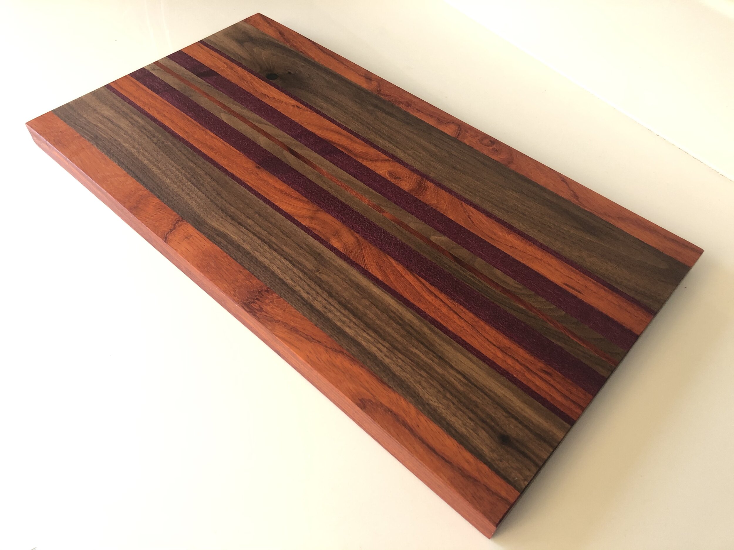 Walnut Padauk Purple Heart Striped Cutting Board