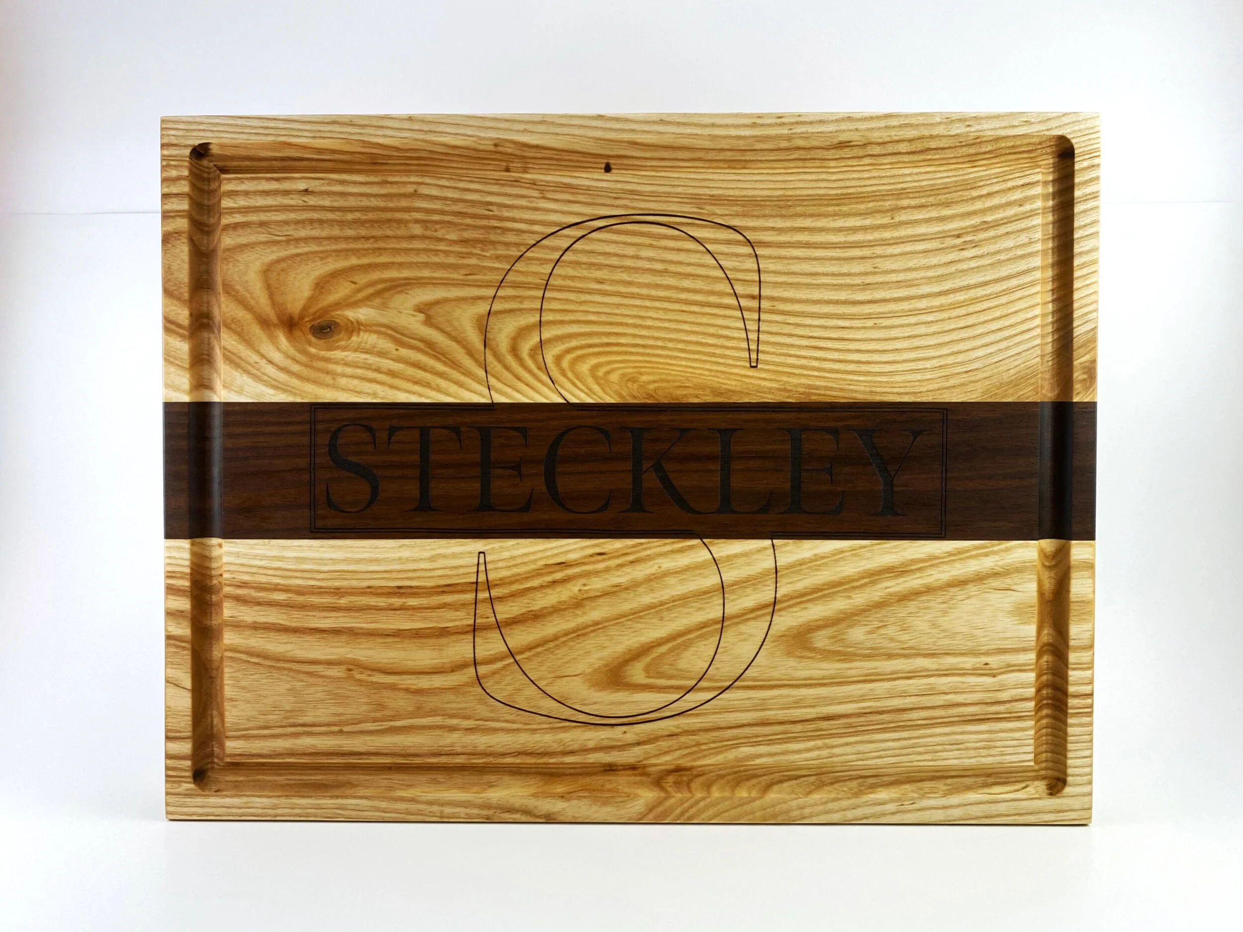Oak Cutting Board with Walnut Stripe and Custom Engraving