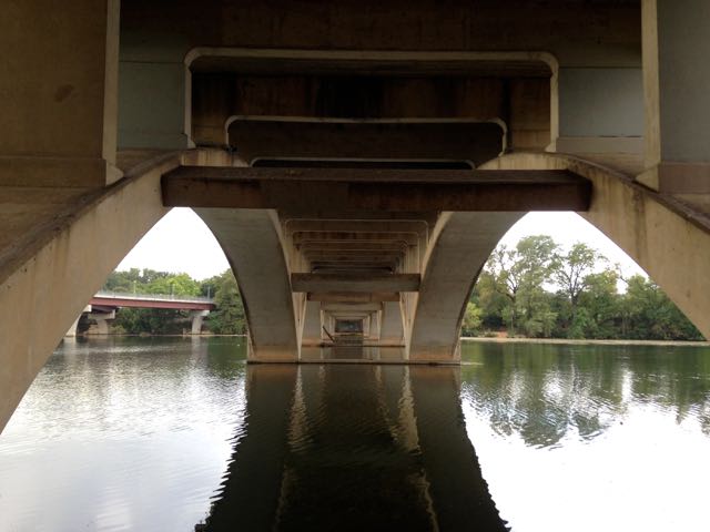 This is on the Lady Bird Lake hike & bike trail in Austin, on the north side of the river just west of the Lamar pedestrian bridge.