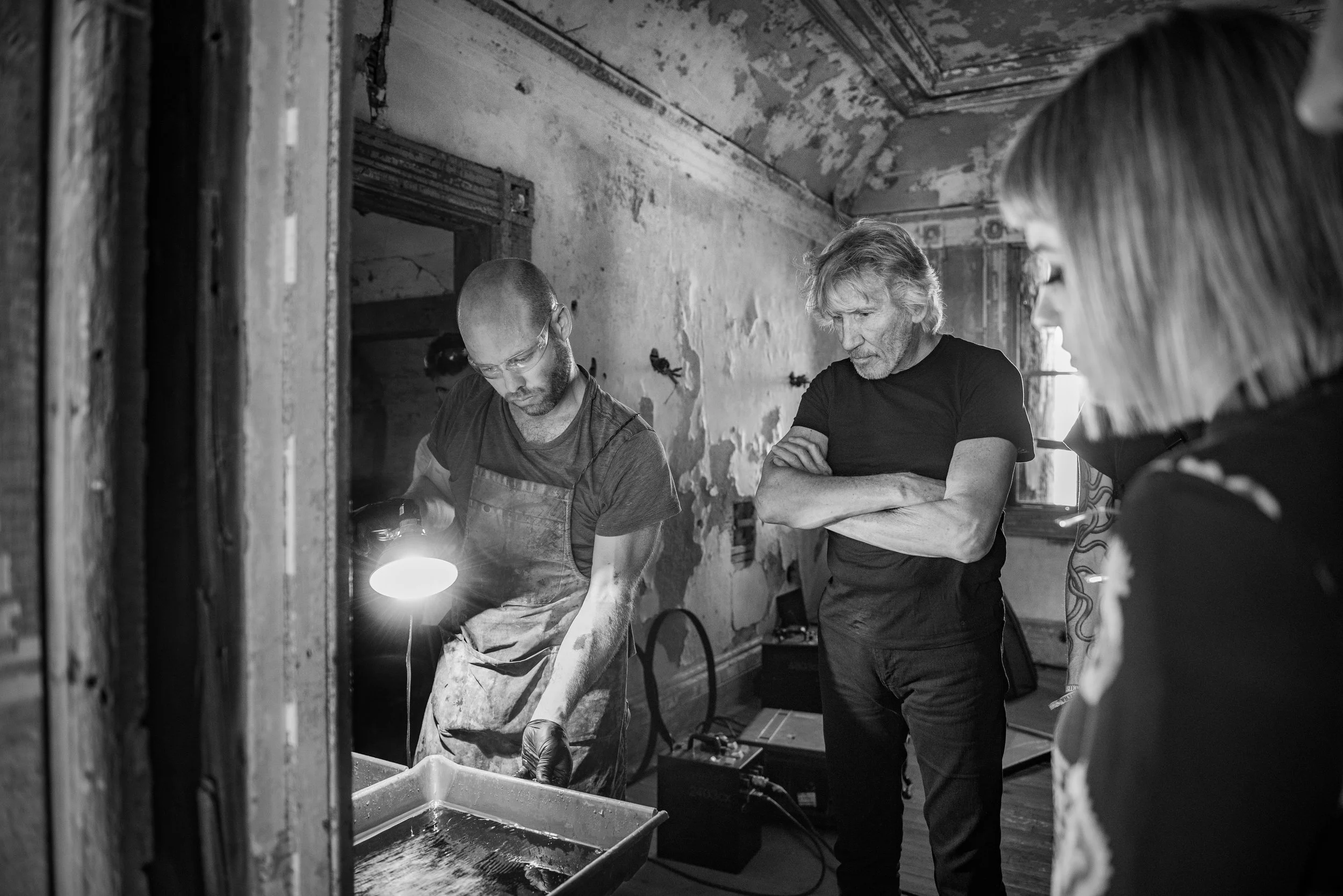 Giles and Roger Waters developing an ambrotype 2017.