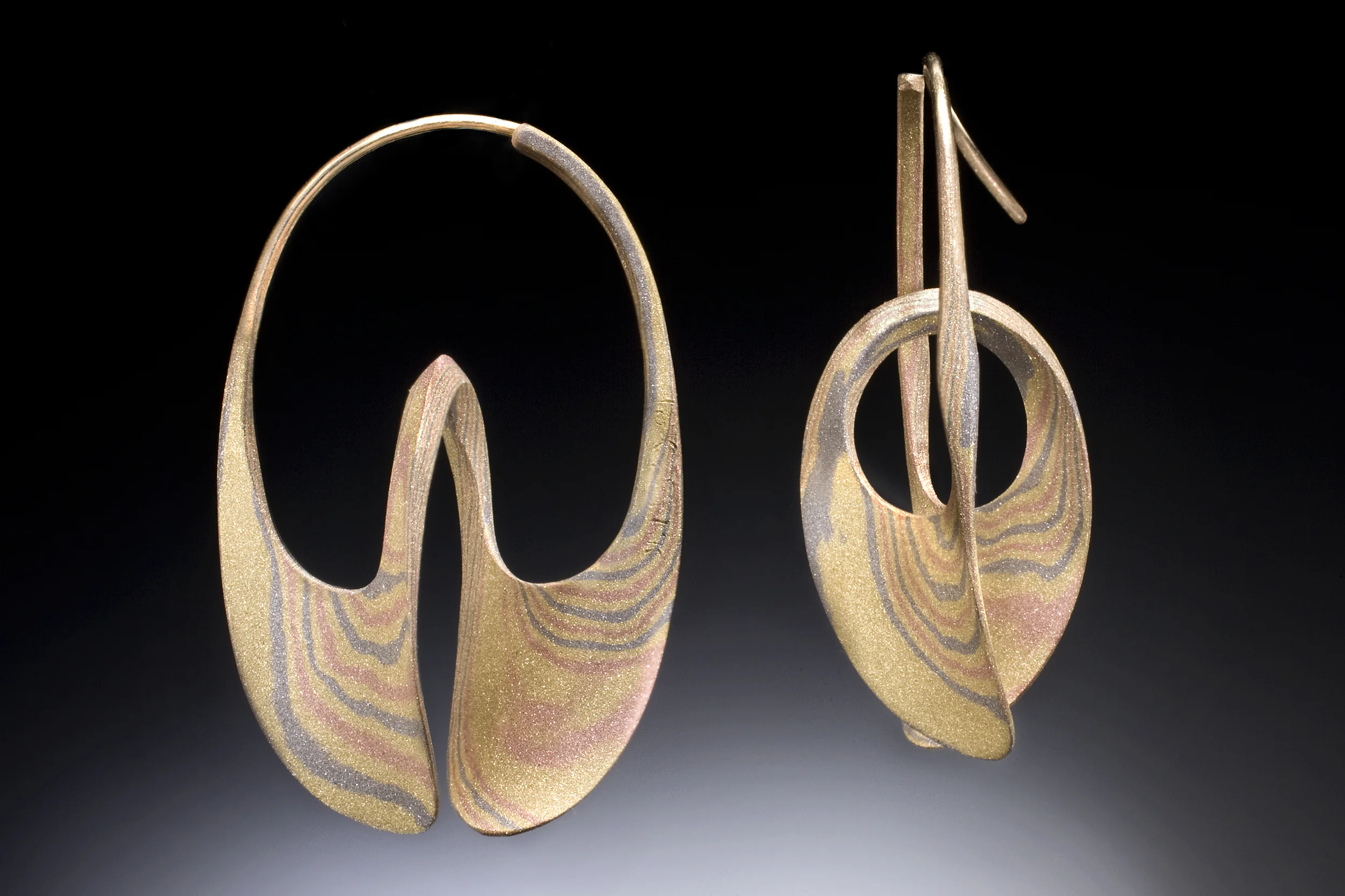 Three Gold Mokume Gane Medium Continuum Hoops