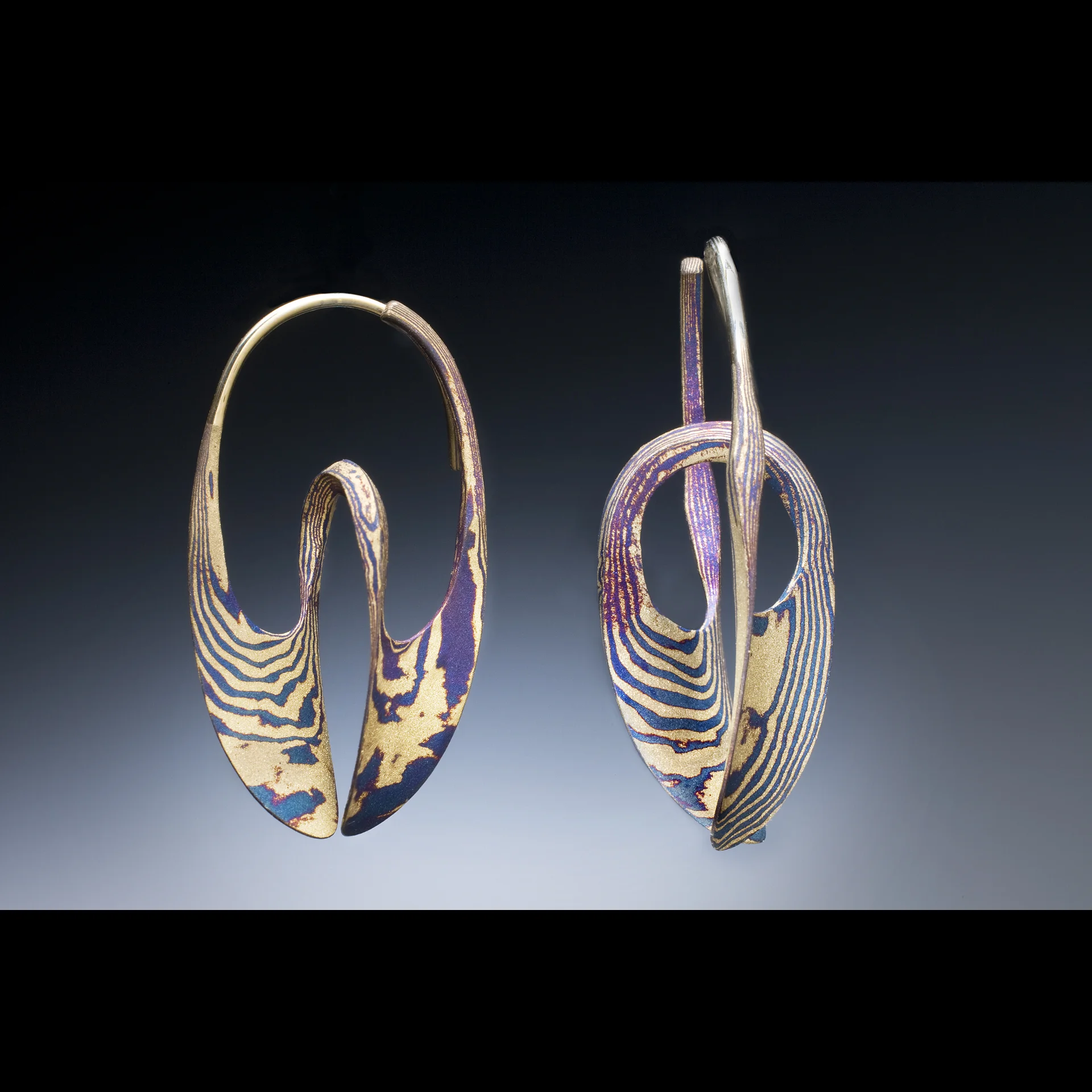 18k/oxidized Silver Mokume Gane Medium Continuum Hoops