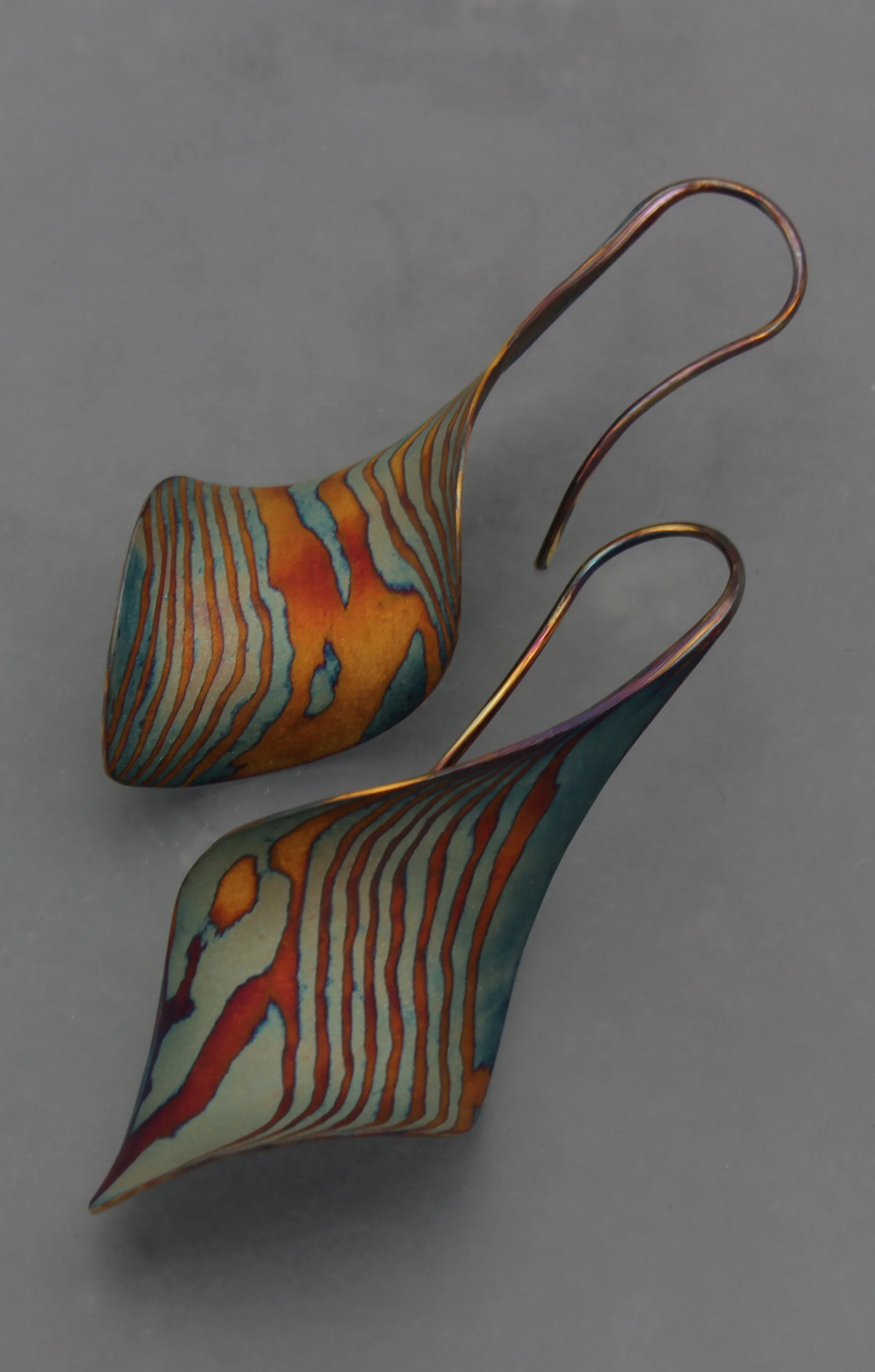 18k and Sterling Mokume Gane Large Anticlastic Twist earrings E-2112