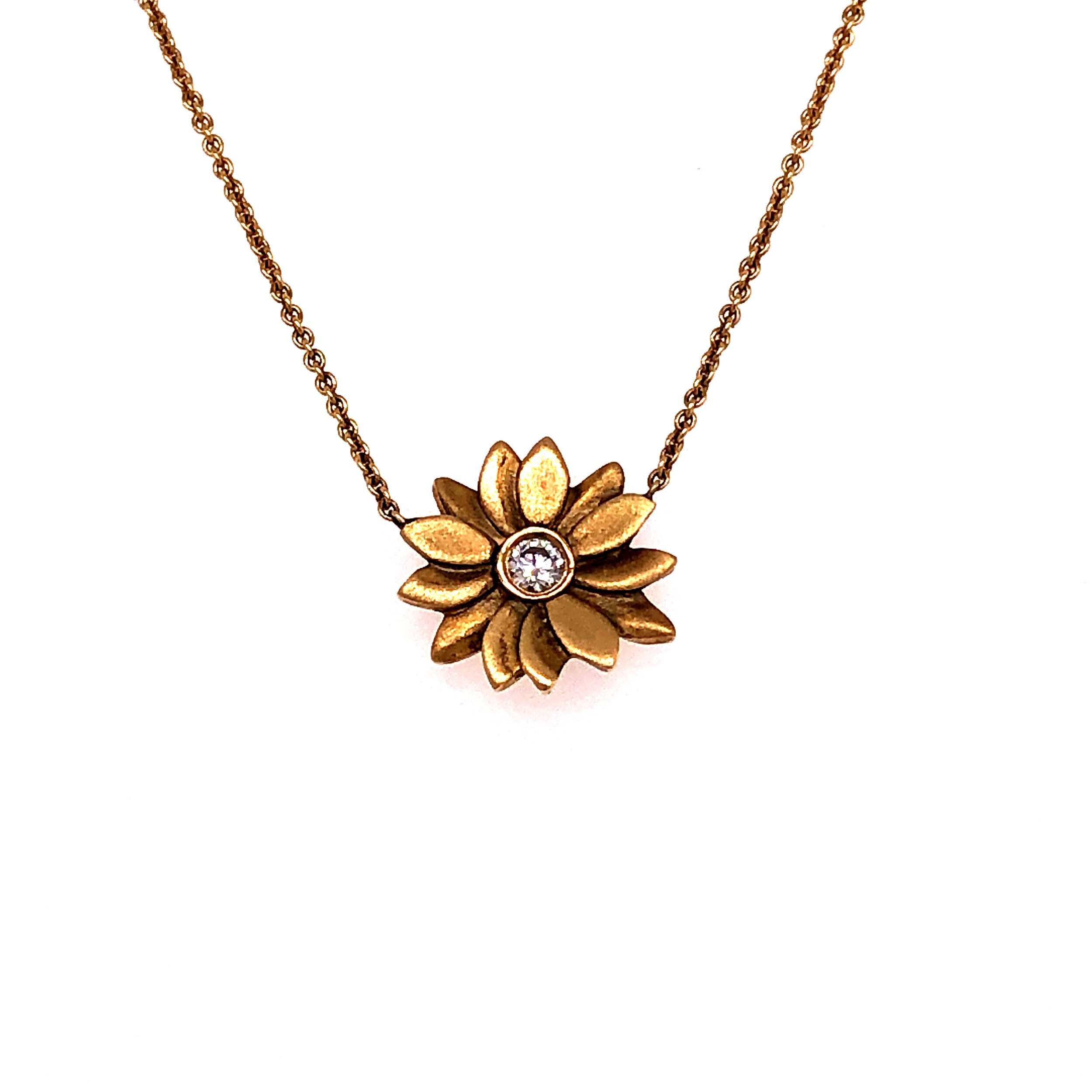 Harwell Godfrey Blue Sapphire Tiny Sunflower Pendant Necklace