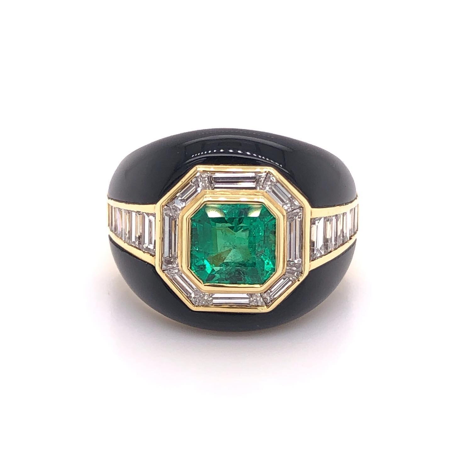 One of our favorite Pichiotti rings! Columbian Emerald with custom cut baguette Diamonds and Black onyx. 
#signaturepichiotti
#shopmillburn