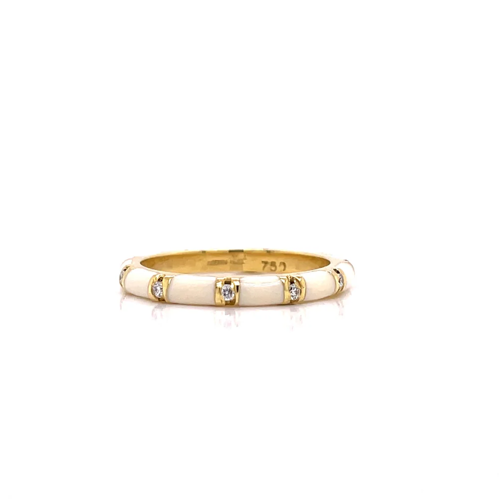 18 Karat Gold White Enamel And Diamond Bamboo Ring — Nancy and David Fine  Jewels
