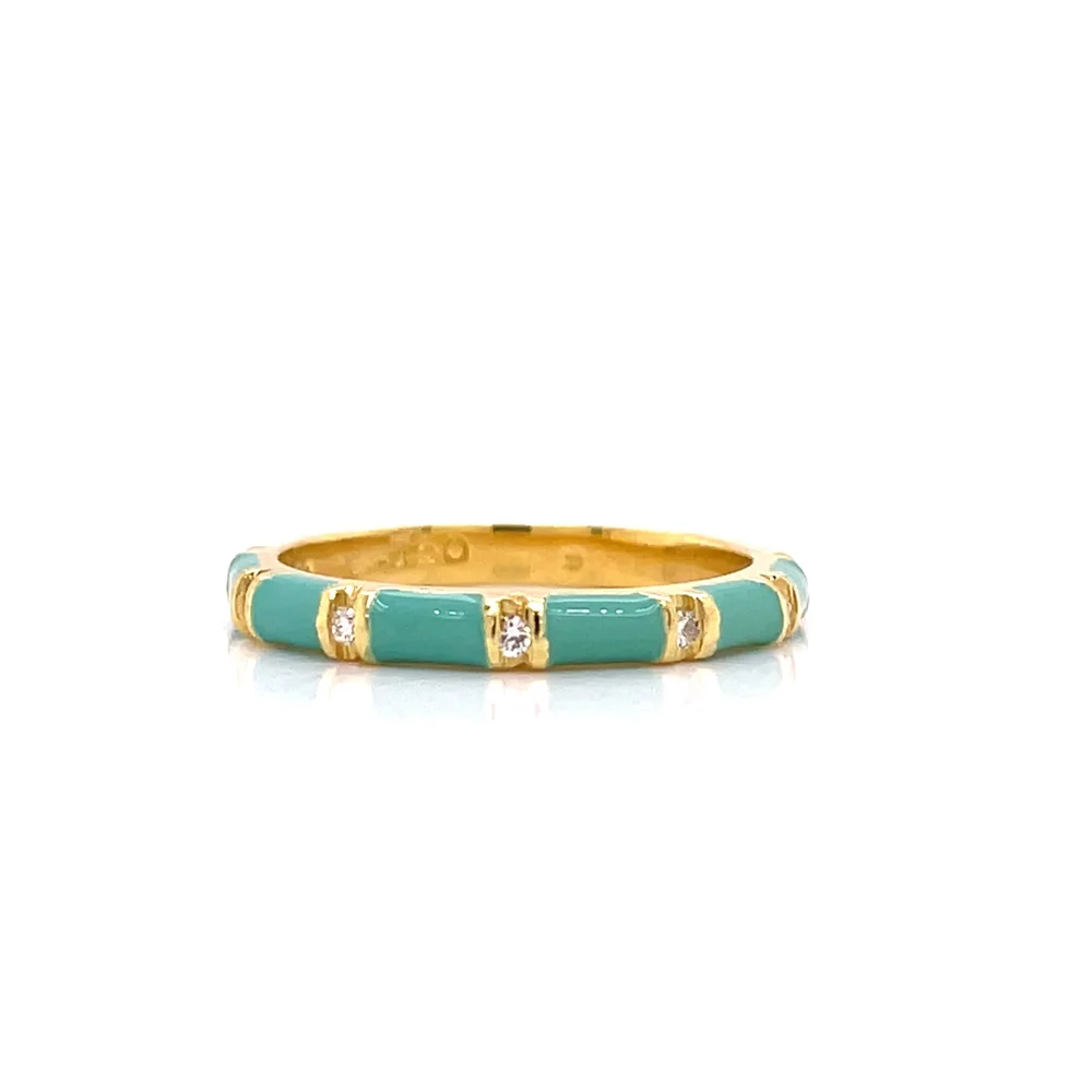 18 Karat Gold Turquoise Enamel And Diamond Bamboo Ring — Nancy and David  Fine Jewels