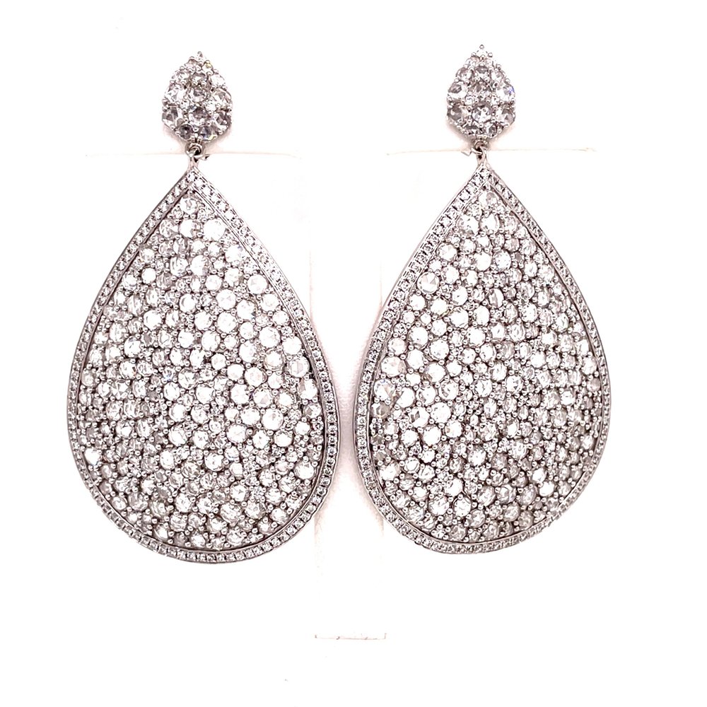 18K White Gold Rose Cut And Round Diamond Teardrop Earrings — Nancy and  David Fine Jewels