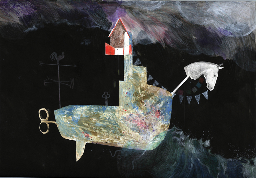Another drawing based on the idea of the medieval Narrenschiff, or Ship of Fools, which supposedly housed the insane before asylums came into being. I wanted to focus on what the actual craft might look like.