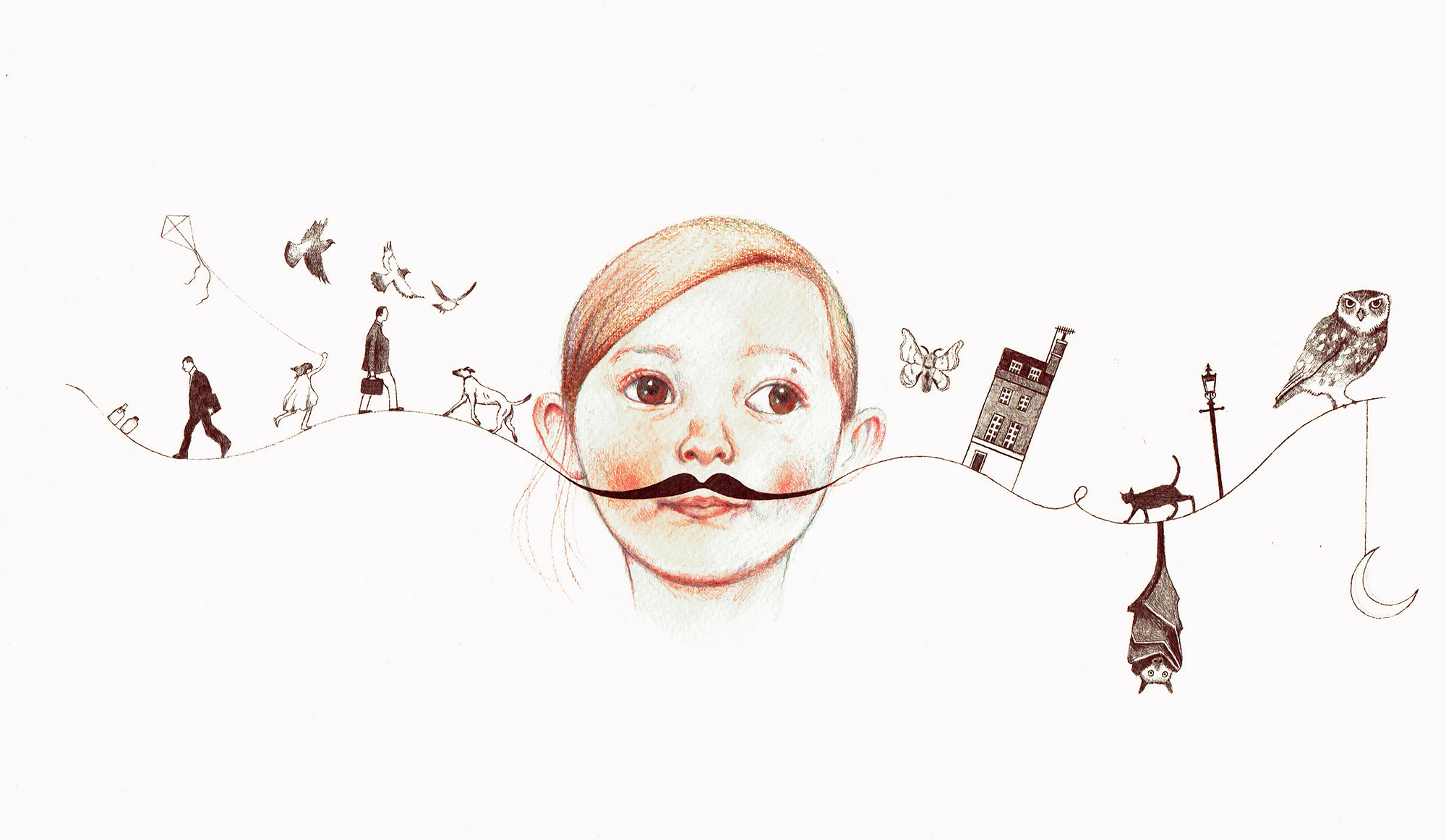 Drawing of Molly for the book Molly's Marvellous Moustache, by Andrea Heaton