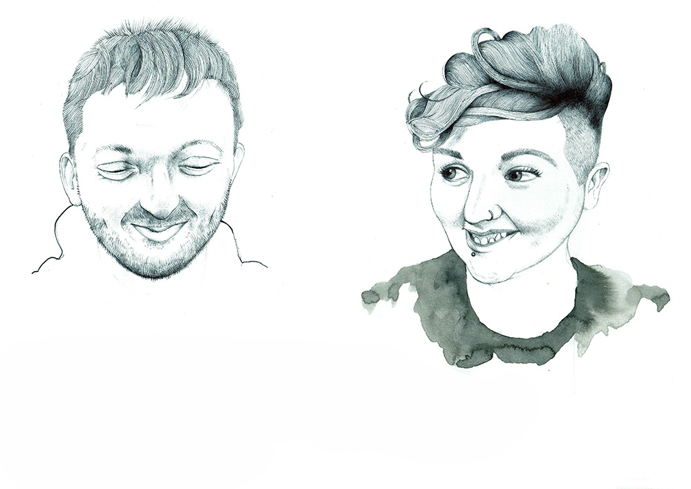 Drawing of protesters chatting