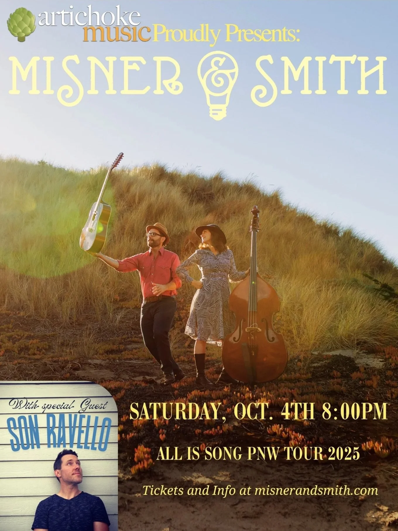 🌗TOMORROW NIGHT🌓 We play PORTLAND, OR @artichoke.music - 8pm show with the wonderful Portland-based singer songwriter @son_ravello opening the night! We cannot wait to see you dearest Portland! Ticket link in bio or at misnerandsmith.com/shows. 
#m