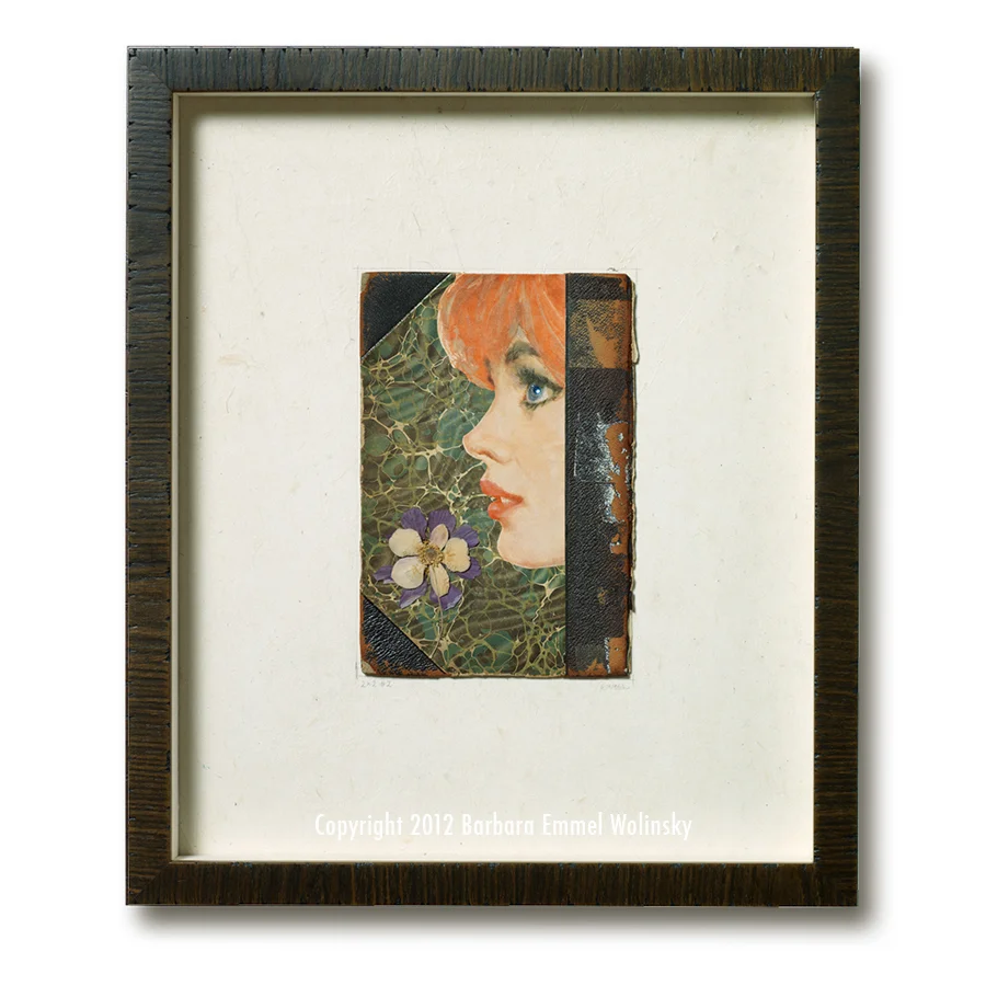 2 X 2 # 2 18" x 24" framed marbled book cover, pressed flowers and a Ladies Home Journal illustration
