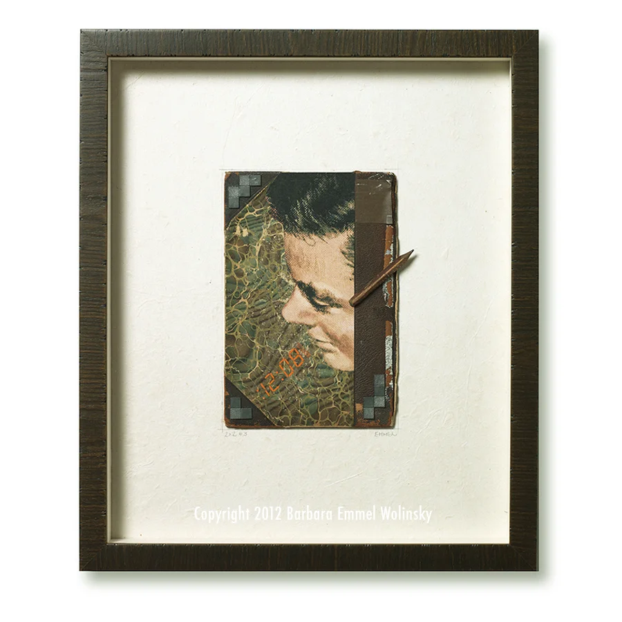 2 X 2 # 3 18" x 24" framed marbled book cover, pencil and a Ladies Home Journal illustration
