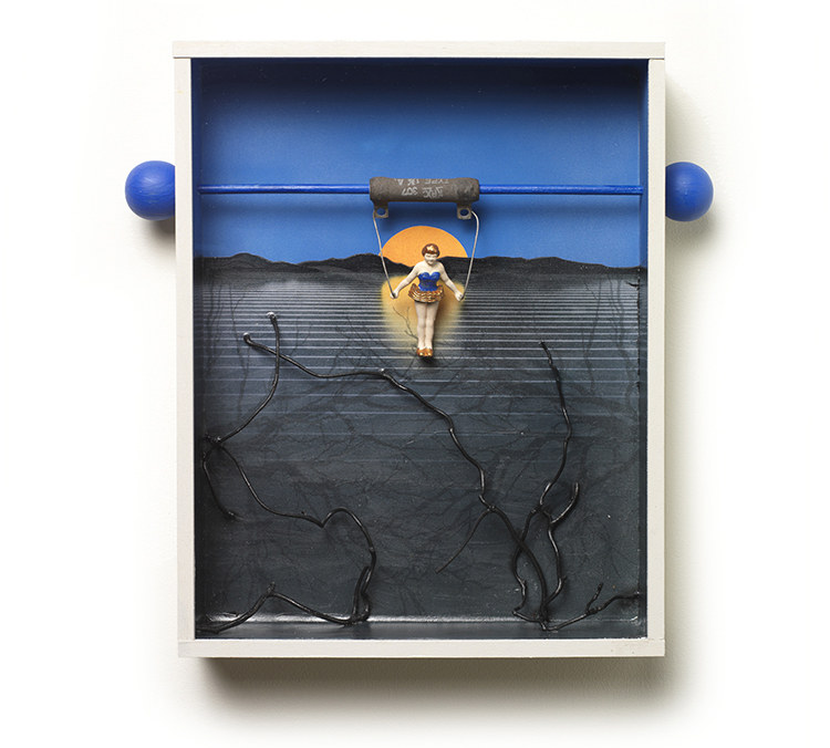 NIGHT SWINGS 7.5" x 9" x 2" circus figure, twigs and electronic part