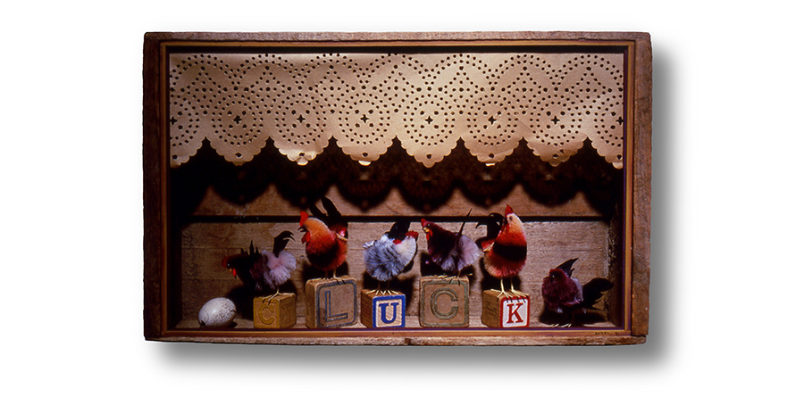 CLUCK 17.5" x 11" x 3.5" chickens, toy blocks, egg and shelving paper