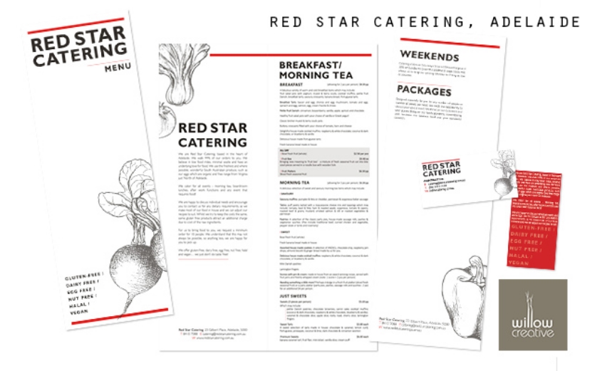 Red Star Catering, Adelaide menu + business cards