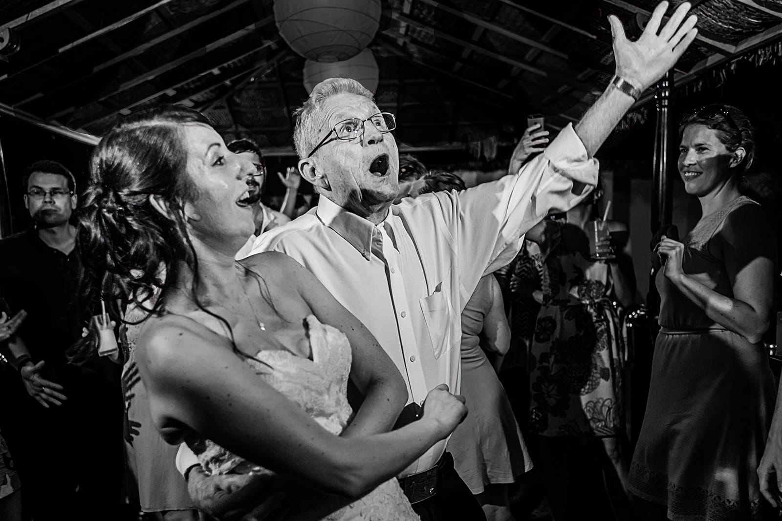 Grandfather and bride dance at reception