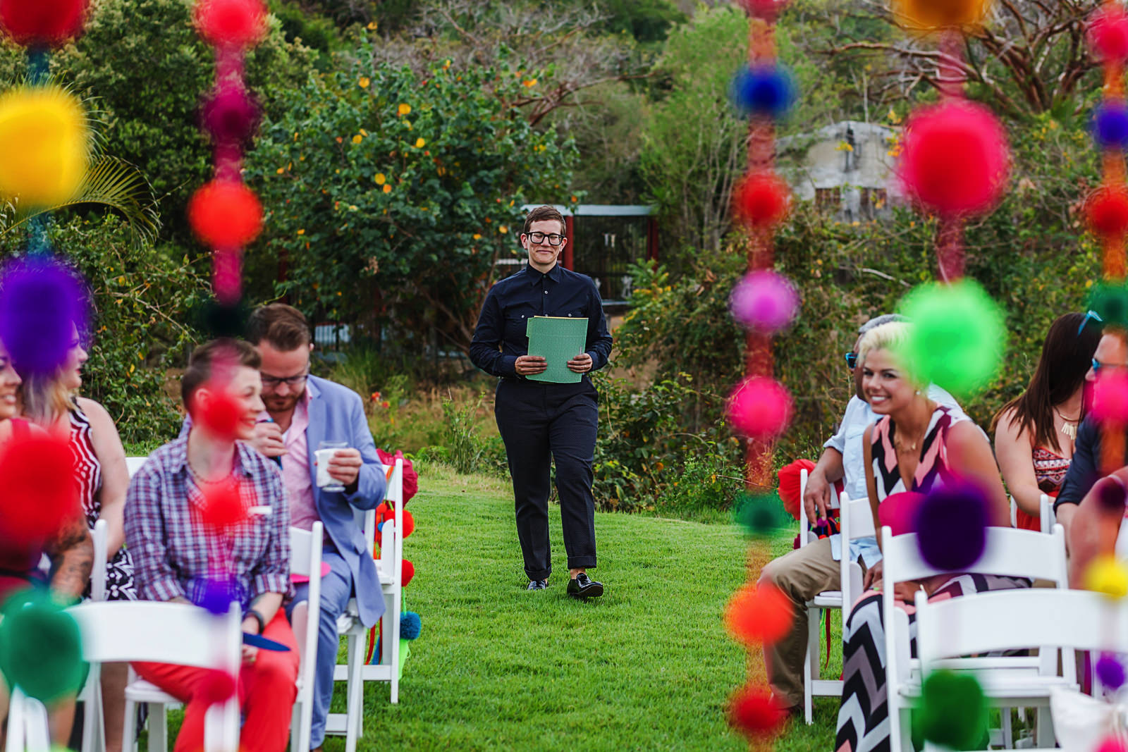 wedding guest as non-denominational minister walking down the aisle