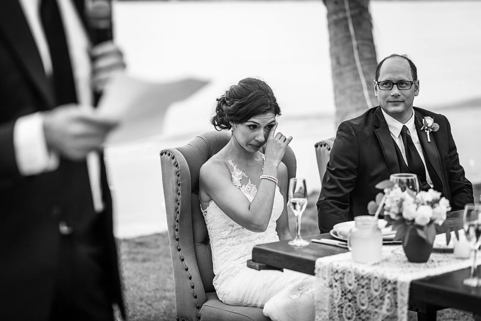 Bride and groom reaction during the best man speech