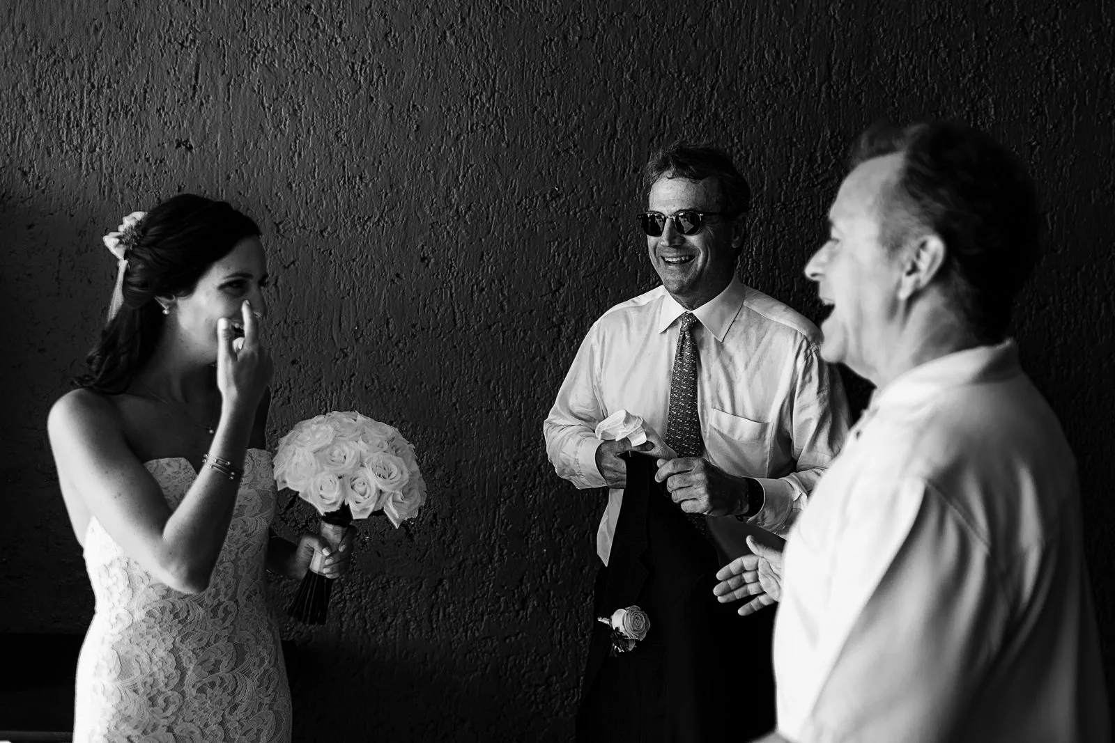 Bride with dad and guest waiting to be called for wedding ceremony - Eder Acevedo cancun los cabos vallarta wedding photographer