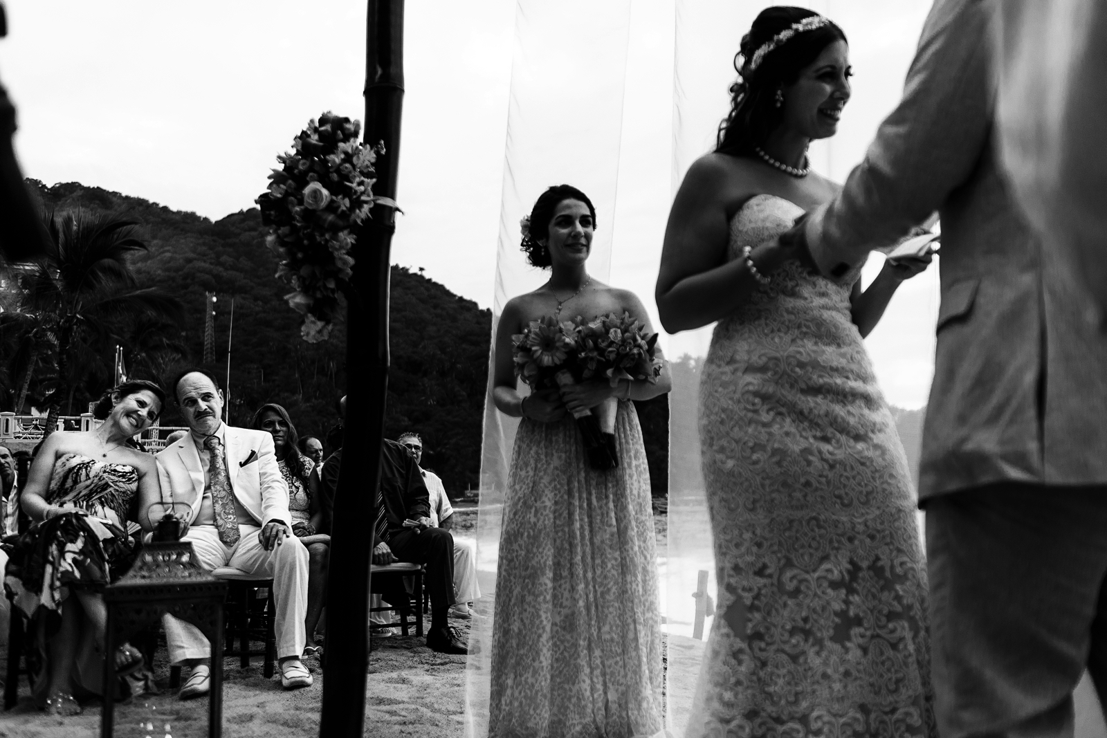 Parents of the bride reacting at the wedding ceremony