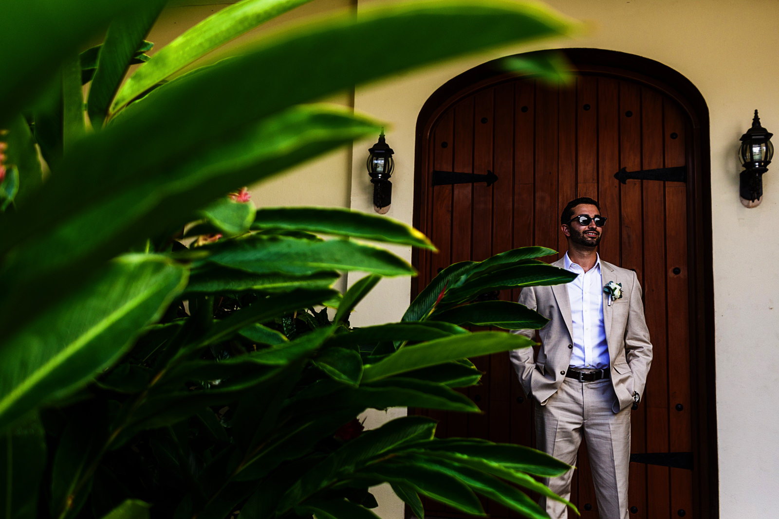 Portrait of the groom outside a villa in Mismaloya Mexico
