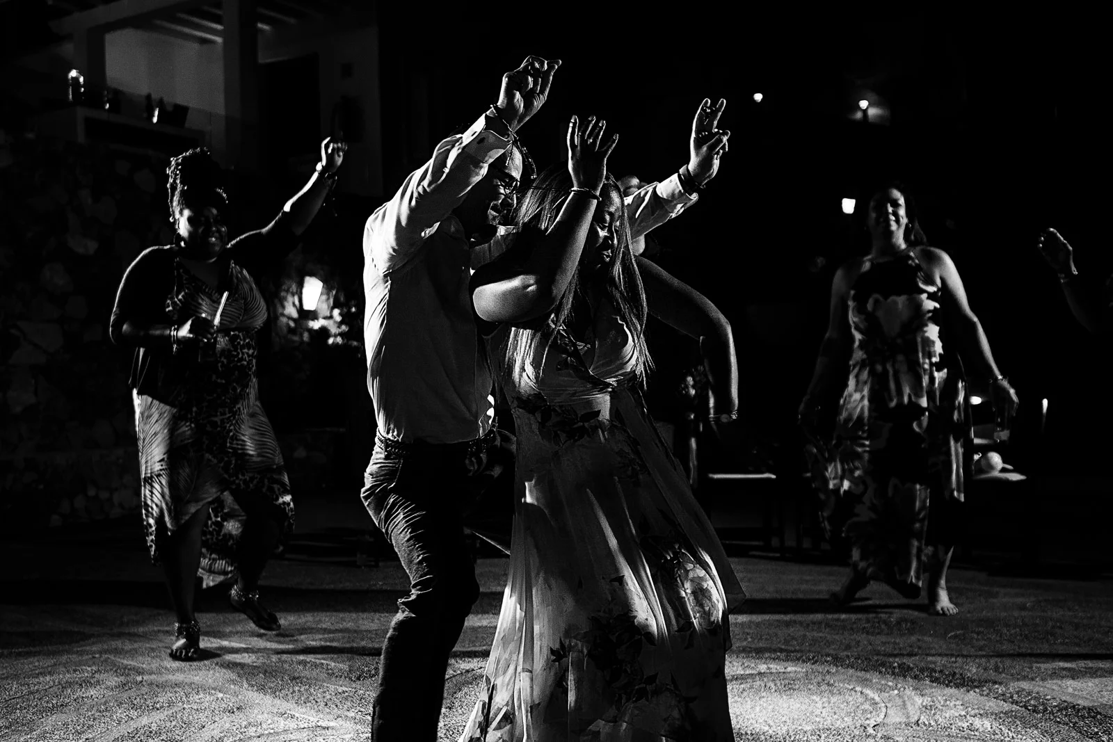 Wedding guests giving their best moves on the dance floor.