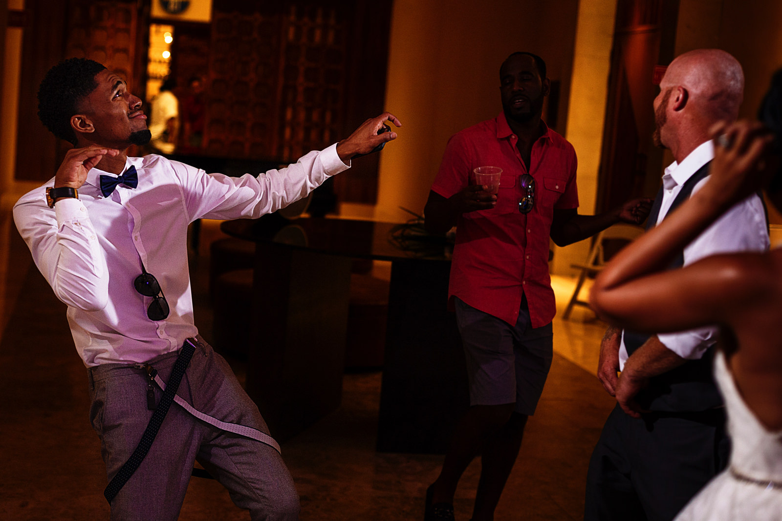 Wedding guest showing his best moves in the dance floor at the Hyatt Ziva ballroom