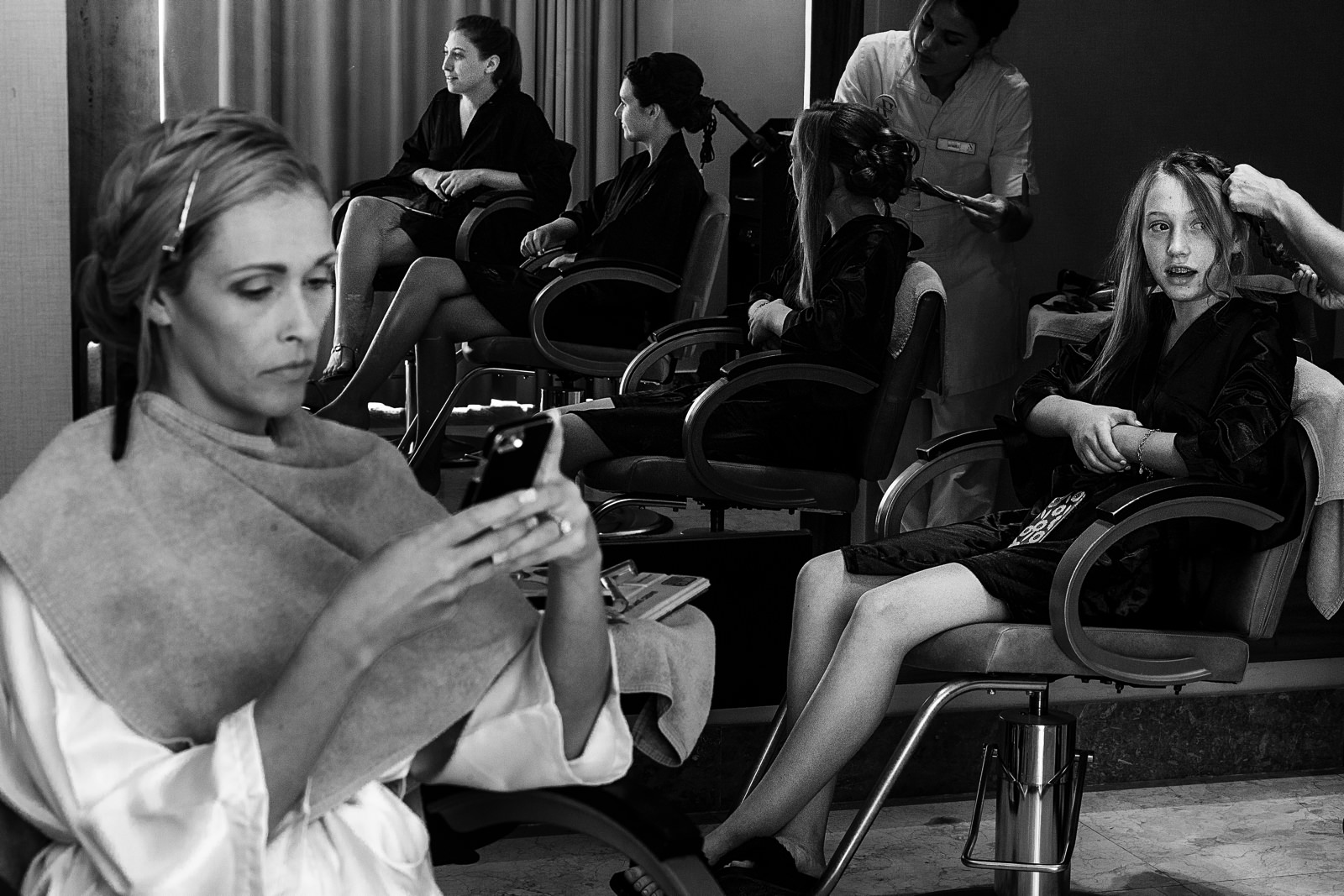 Bride and daughters getting ready before the wedding ceremony