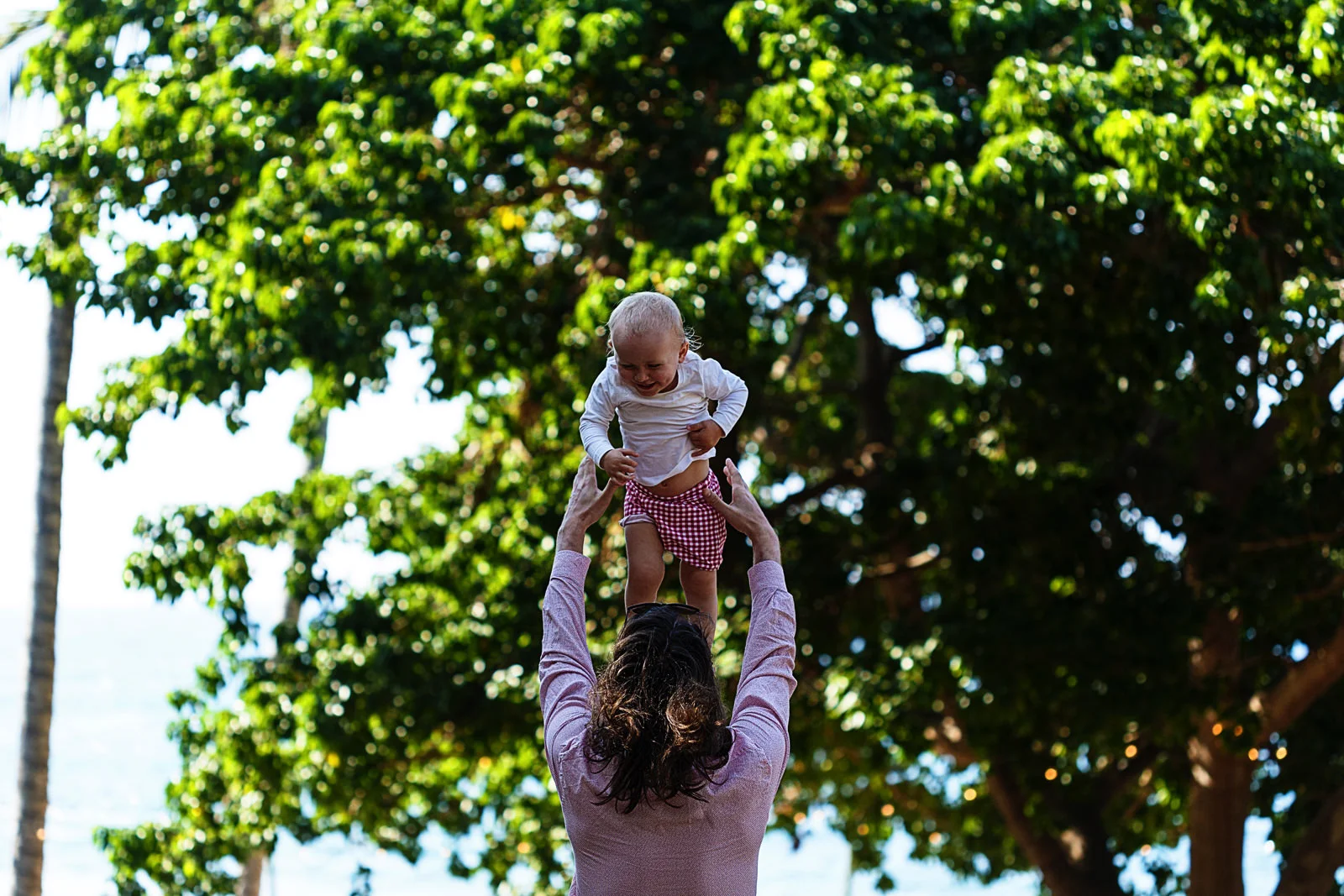 Baby is tossed in the air by her dad