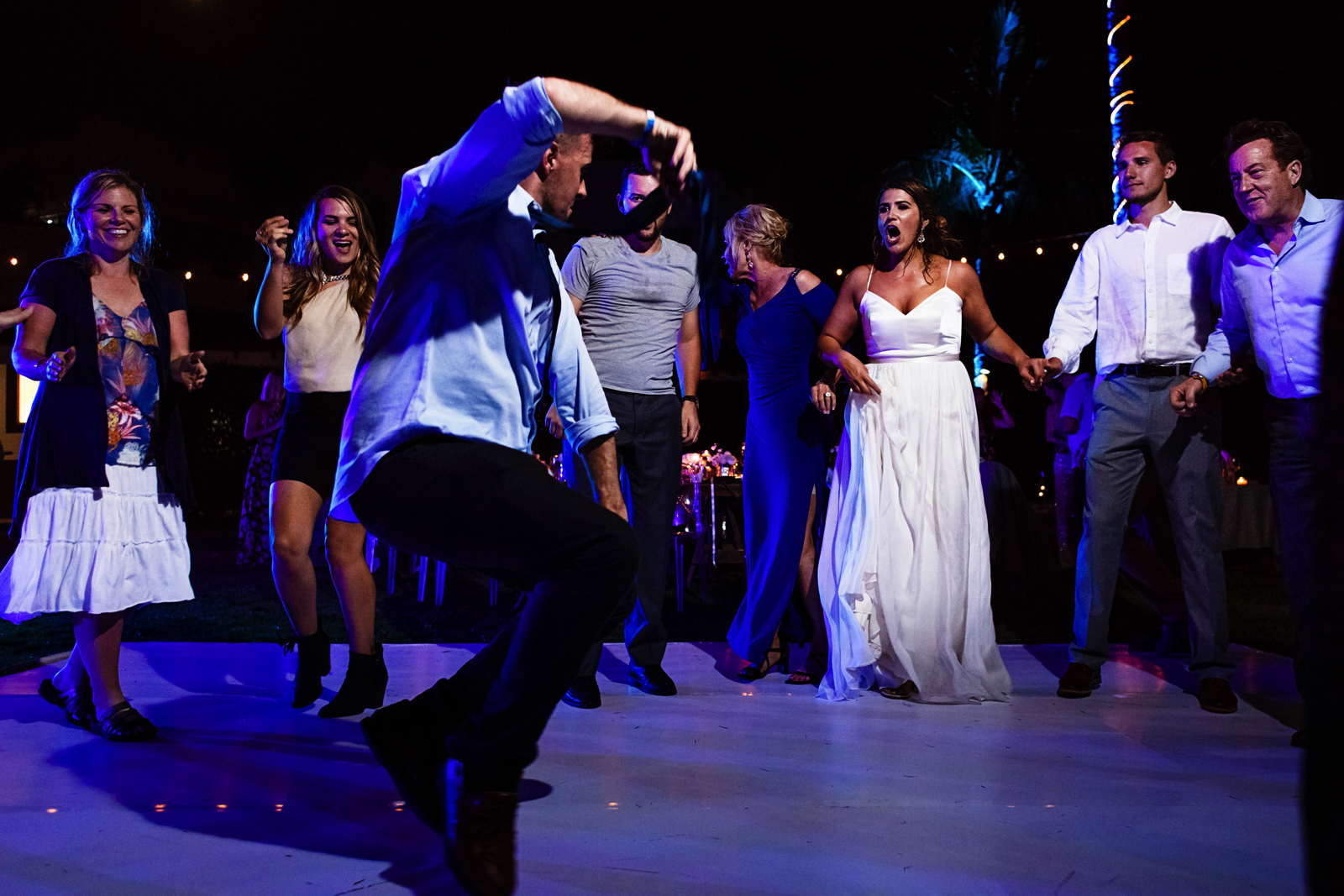 Wedding guest getting his best dance moves out in the dancefloor