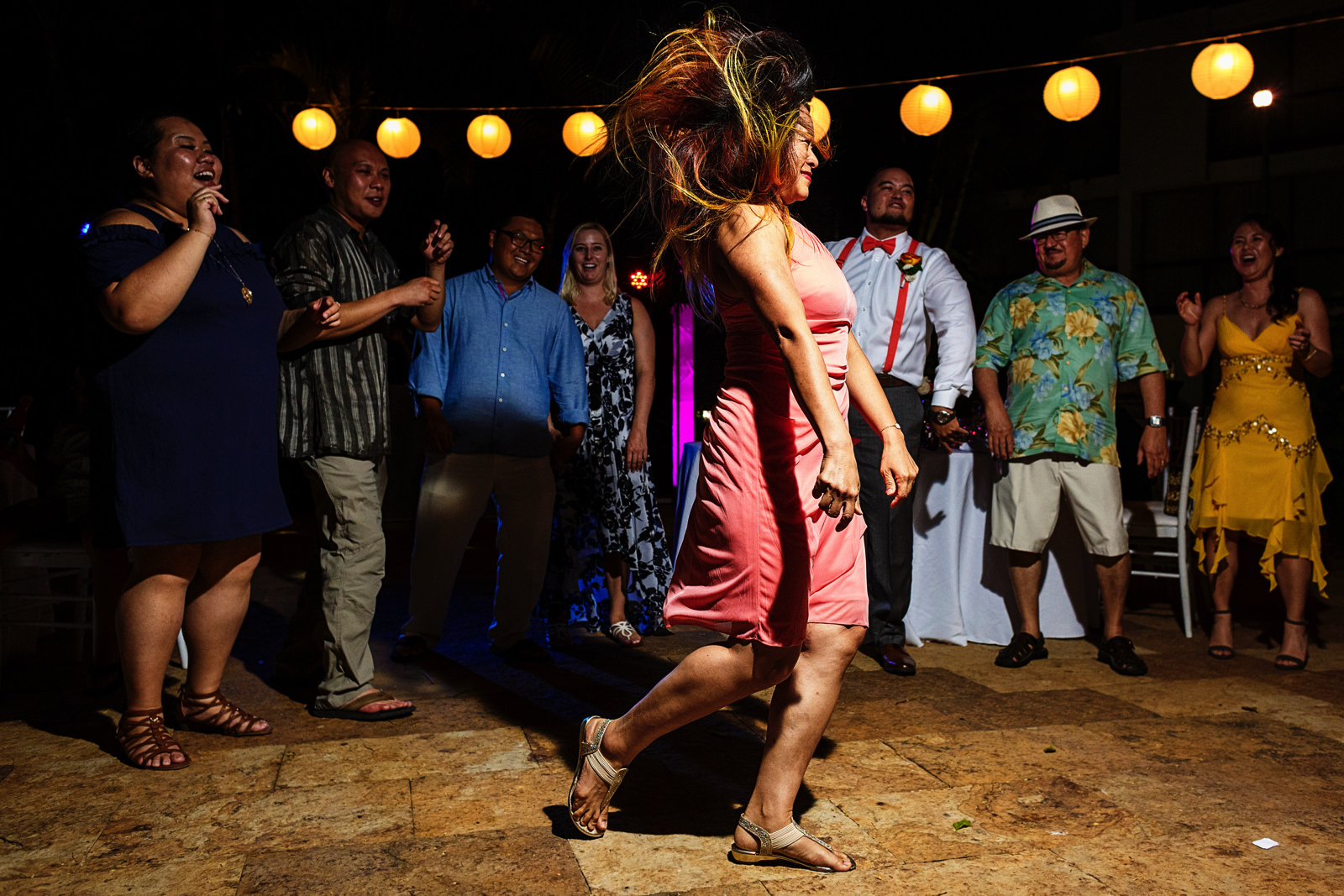 Maid-of-honor dance with her hair flowing in the air