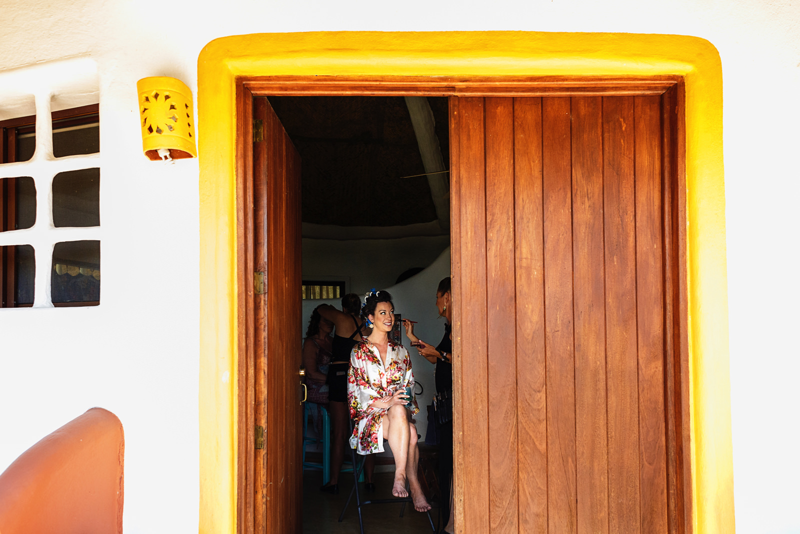Bride getting ready with hair and make-up at Casa Rana Verde in Sayulita