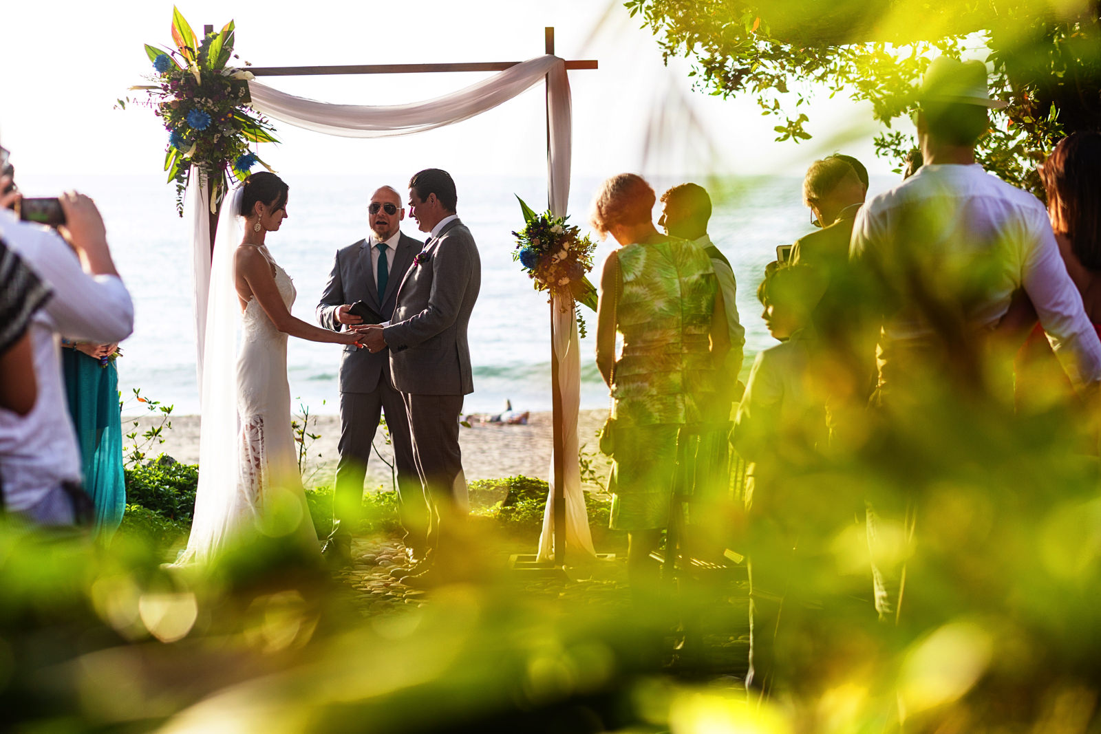Destination wedding ceremony in process at a villa in Sayulita, Mexico