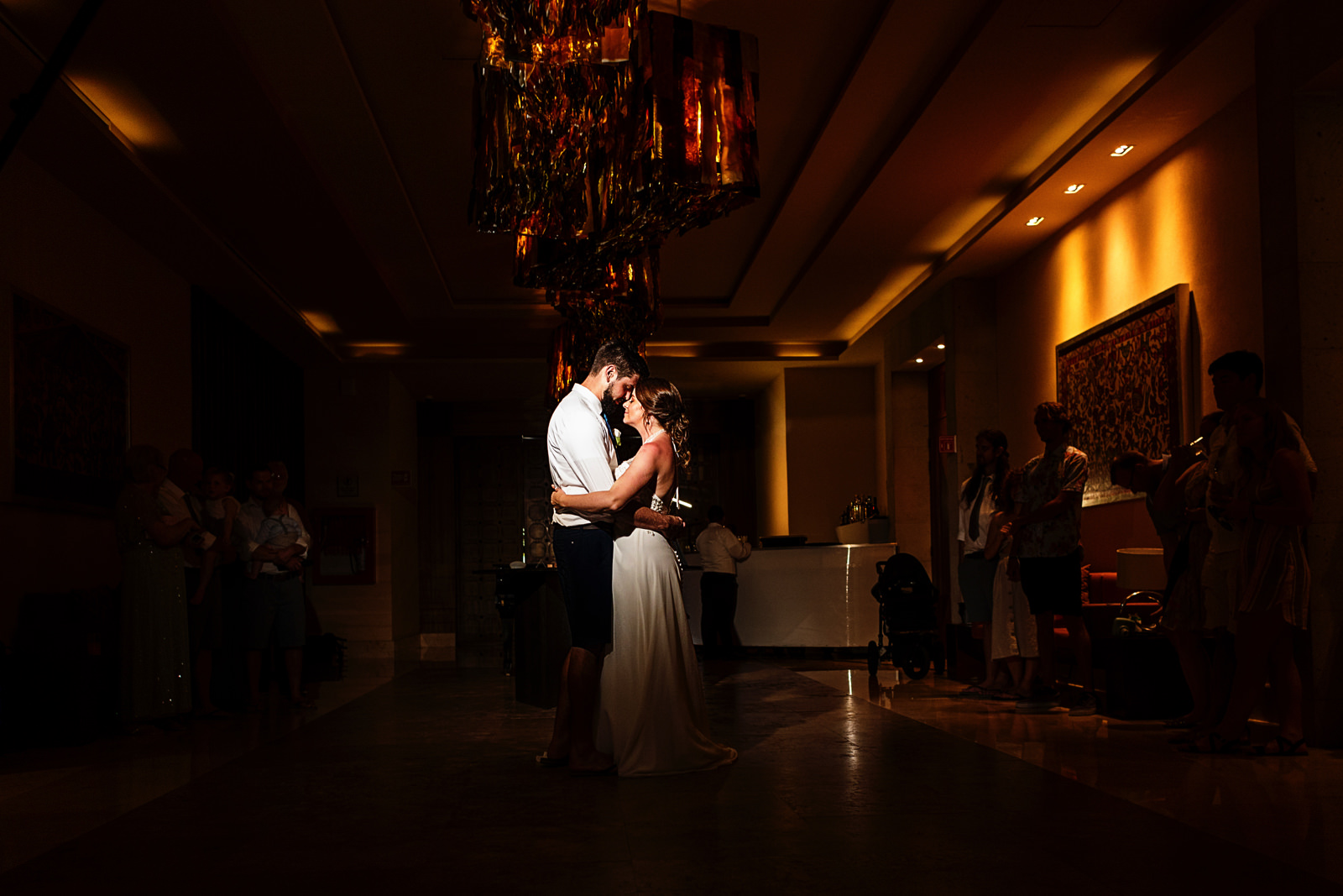 Bride and groom during their first dance at the Hyatt Ziva ballrooms in front of all of their friends and family.