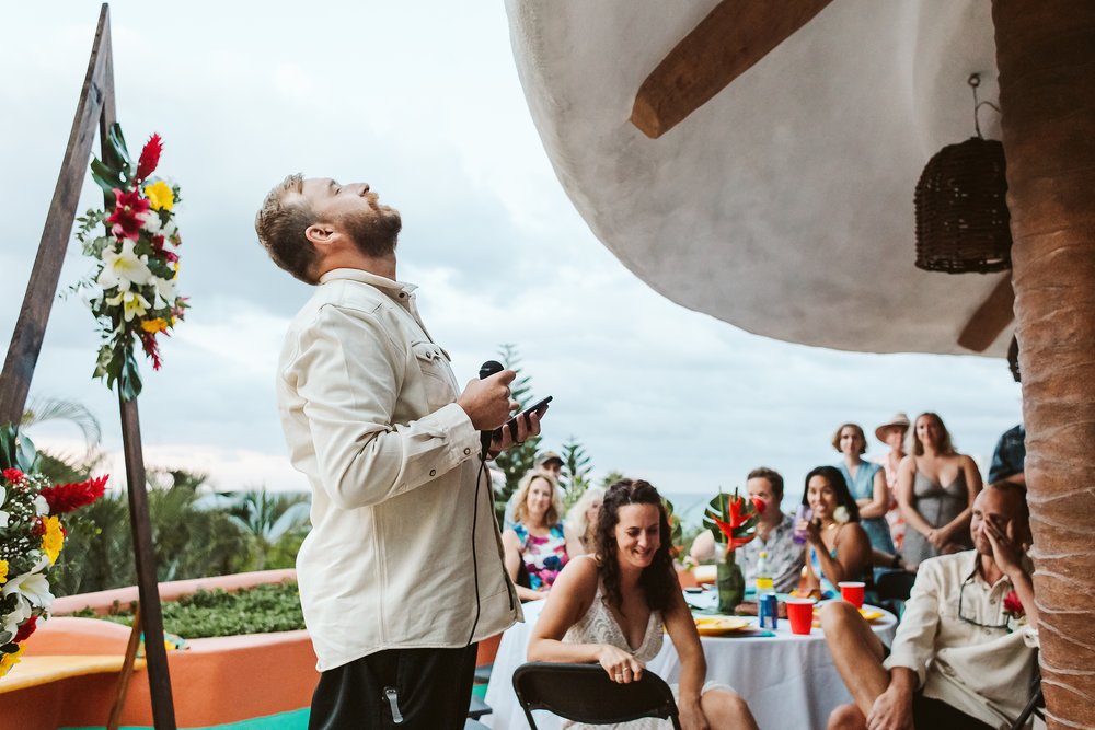 Best man breaking emotionally as he gives a speech to the groom at Villas Rana Verde in Sayulita, Mexico